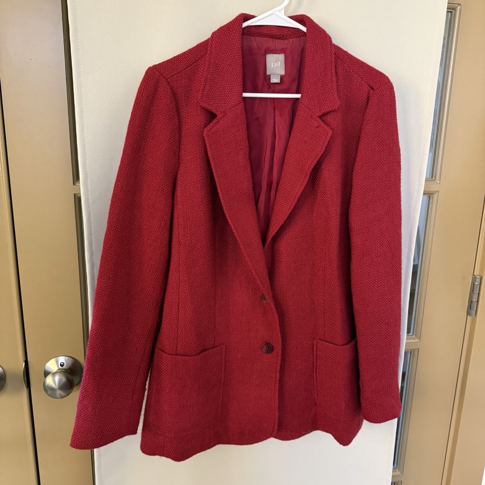 J. Jill Womens Large Red Wool Blend 2 Button Blazer‎ Jacket Business Coat